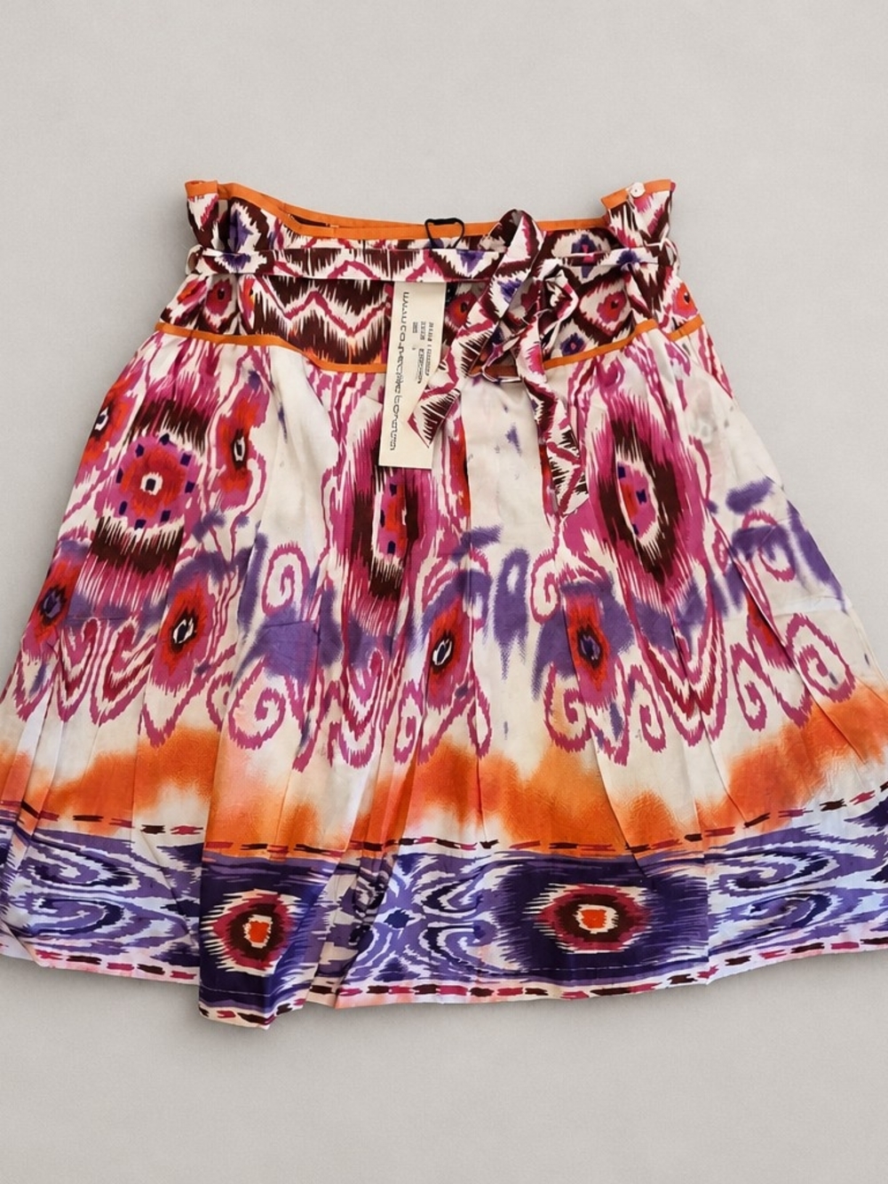 Ikat-Print Tie-Waist Skater Skirt in Pink, Orange & Purple